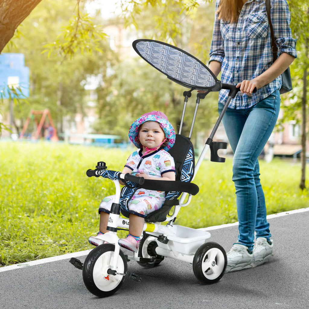 6 in 1 Tricycle for Kids with 5-point harness straps, Removable Canopy