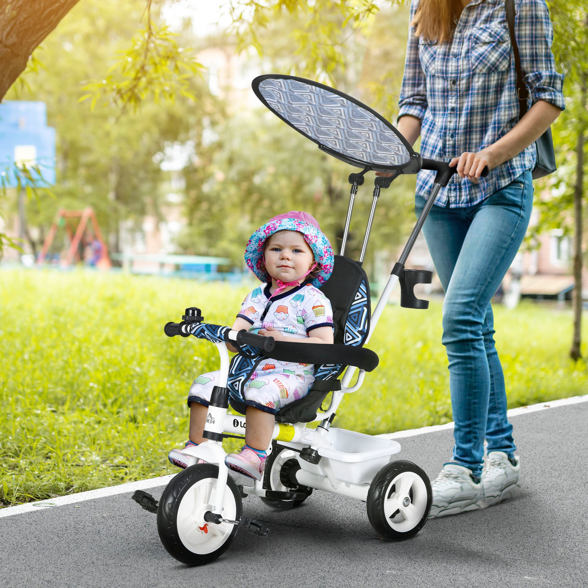 6 in 1 Tricycle for Kids with 5-point harness straps, Removable Canopy