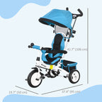 6 in 1 Kids Trike Push Bike w/ Push Handle, Canopy, 5-point Safety Belt, Storage, Footrest, Brake, for 1-5 Years