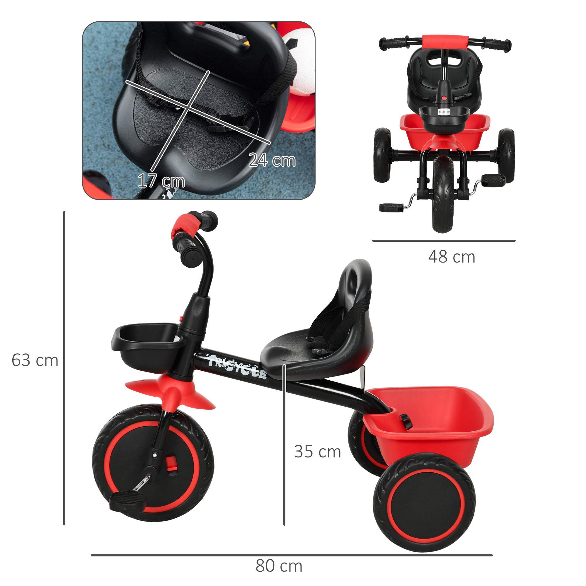 Kids Trike for 2-5 Years with Adjustable Seat, Pedal, Baskets