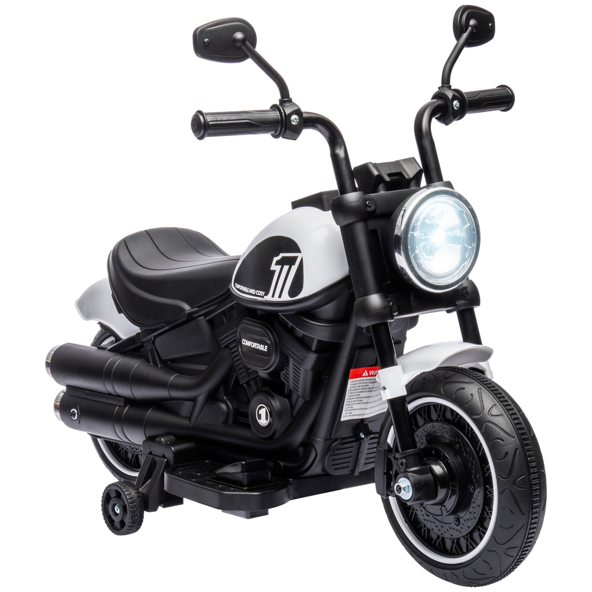 6v Electric Motorbike with Training Wheels, One-Button Start
