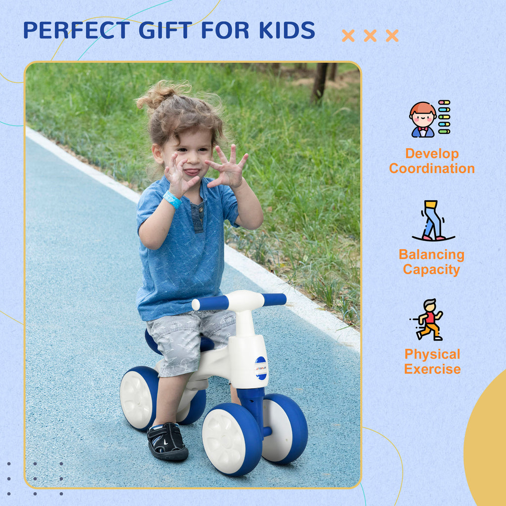 Balance Bike for Ages 18-36 Months, with Anti-Slip Handlebars, Four Wheels, No Pedal - Blue