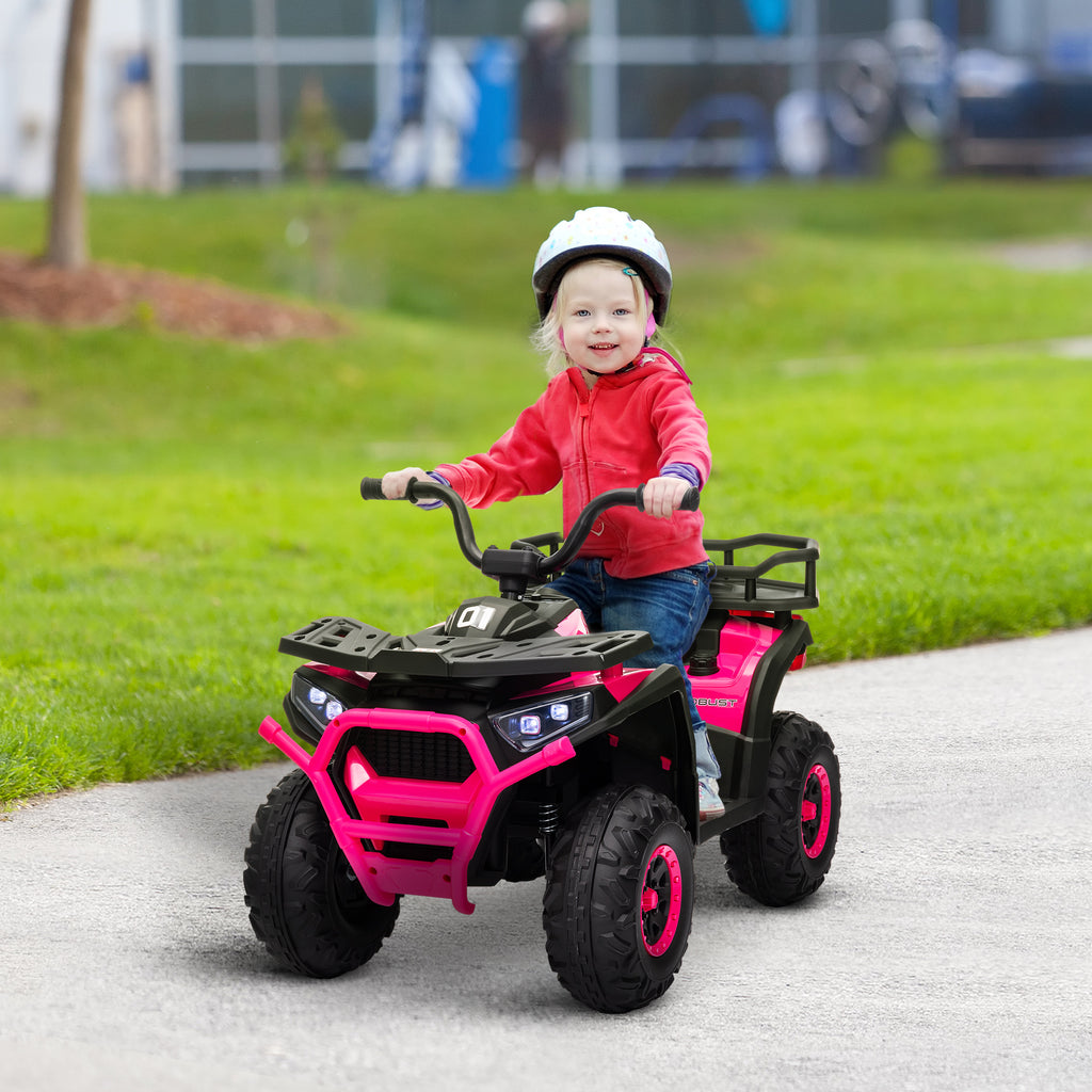 12V Kids Electric Ride on ATV, Battery-Powered Quad Bike w/ Spring Suspension, Forward Backward, Storage Basket