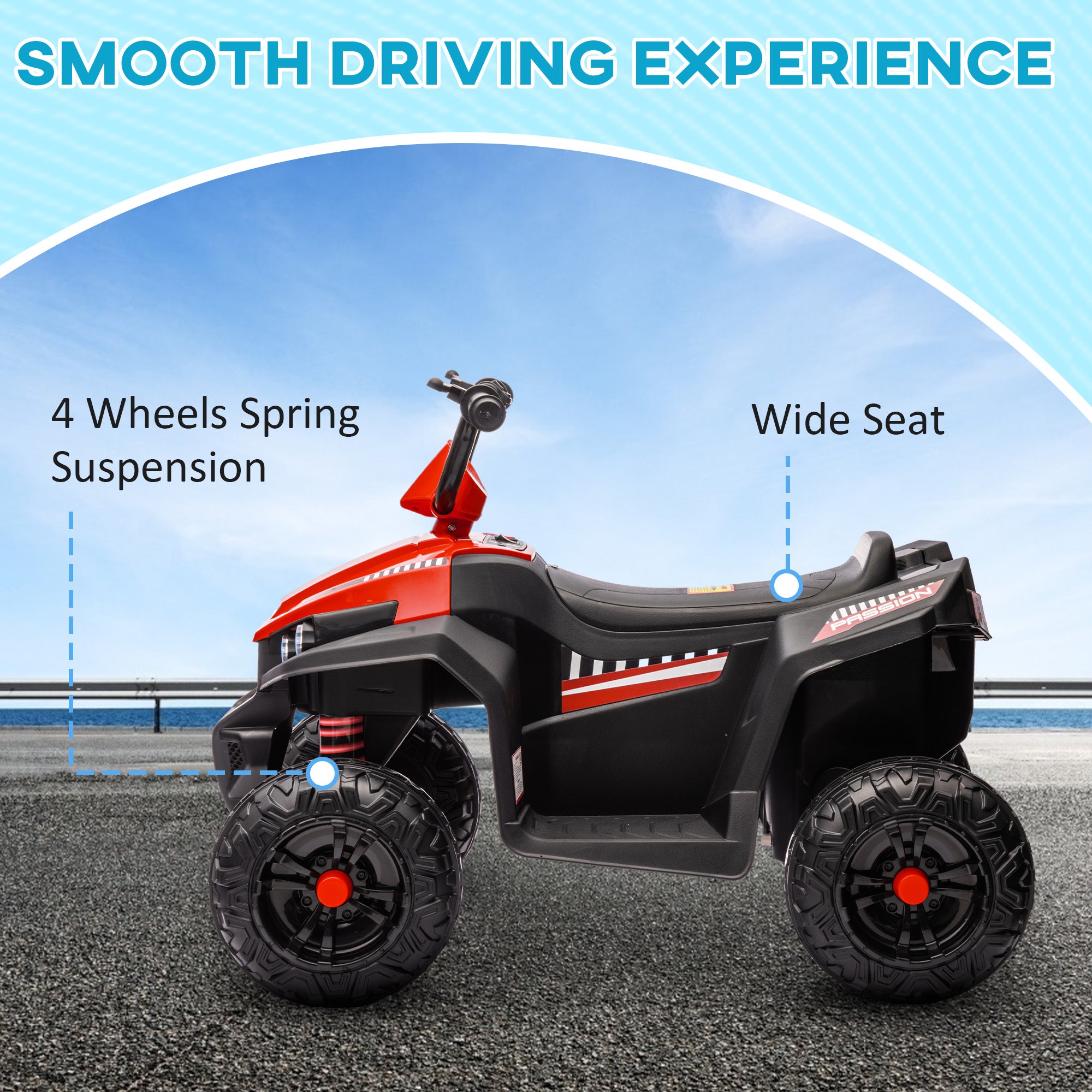 12V Kids Electric Quad Bike w/ Spring Suspension System, Forward, Backward, LED Light, Music, MP3, Red