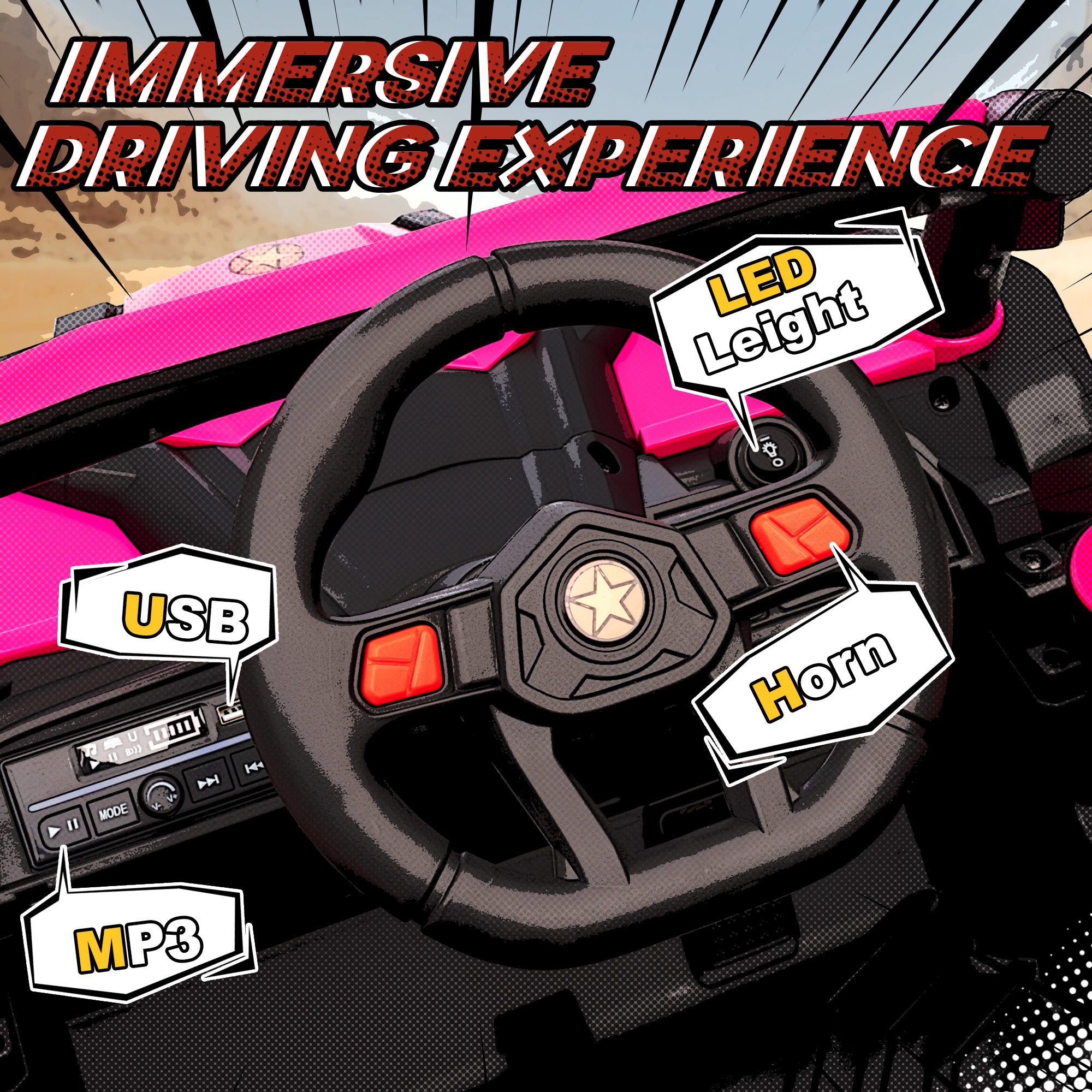 12V Kids Ride On Car with Remote Control, Kids Electric Car with Suspension System, Music, for Kids 3-5 Years