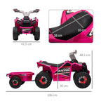 6V Quad Bike with Back Trailer, Wear-Resistant Wheels, for Ages 18-36 Months