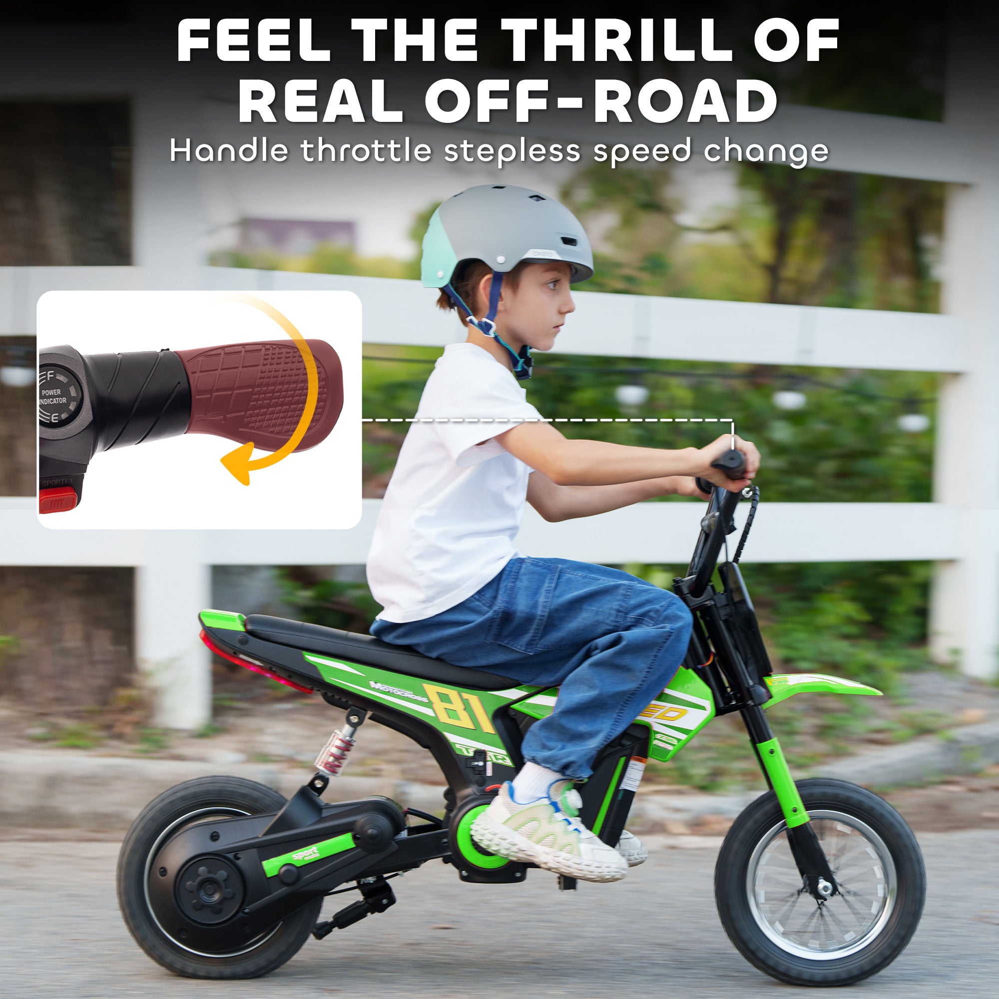 Kids Electric Motorbike, 24V Ride On Motorcycle with 3 Speeds and Rear Suspension, Dirt Bike for 8-12 Years Old