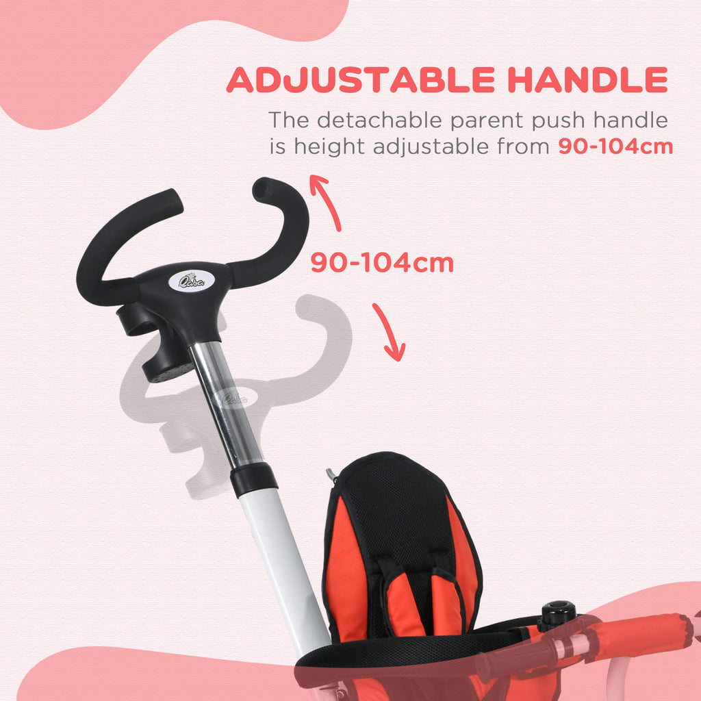 Metal Frame 6 in 1 Baby Push Tricycle with Parent Handle for 1-5 Years Old