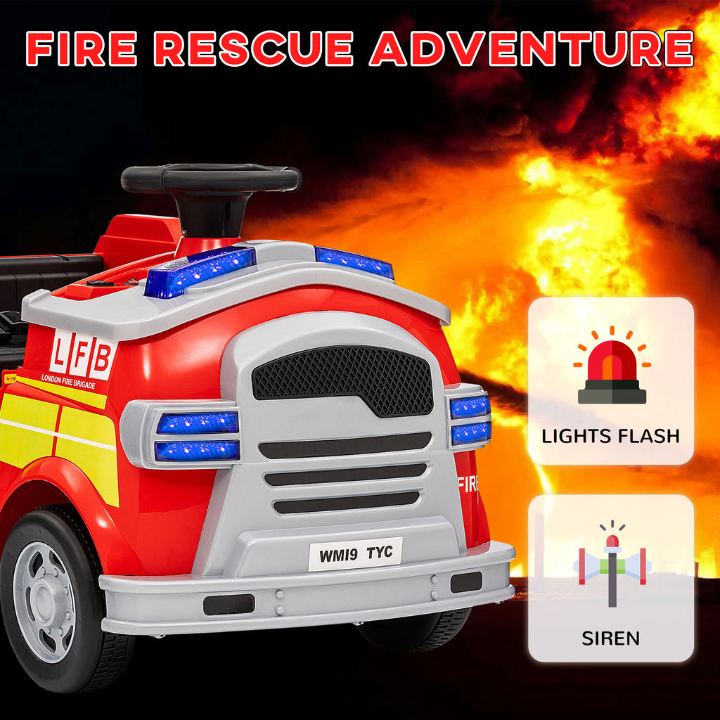 Ride On Fire Truck, 12V Kids Electric Car with Siren, Flashing Lights, Firefighting Tools, Music, Horn, Slow Start, Red