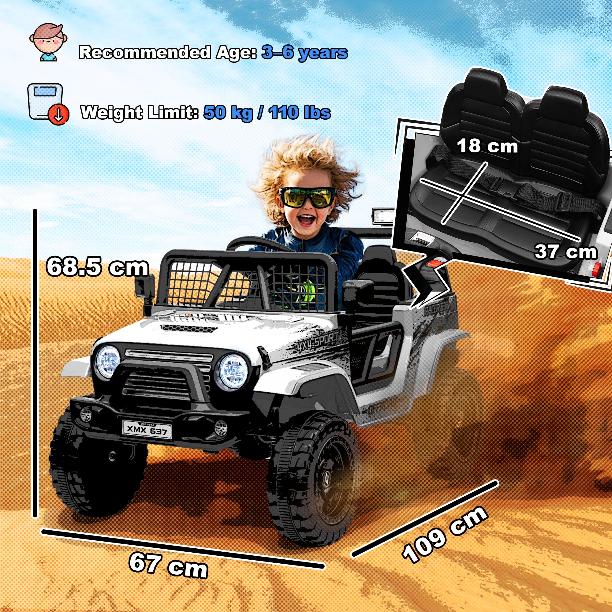 12V Battery Powered Kids Ride-On Car, Electric Truck w/ Spring Suspension, Remote, Music, Horn, Lights