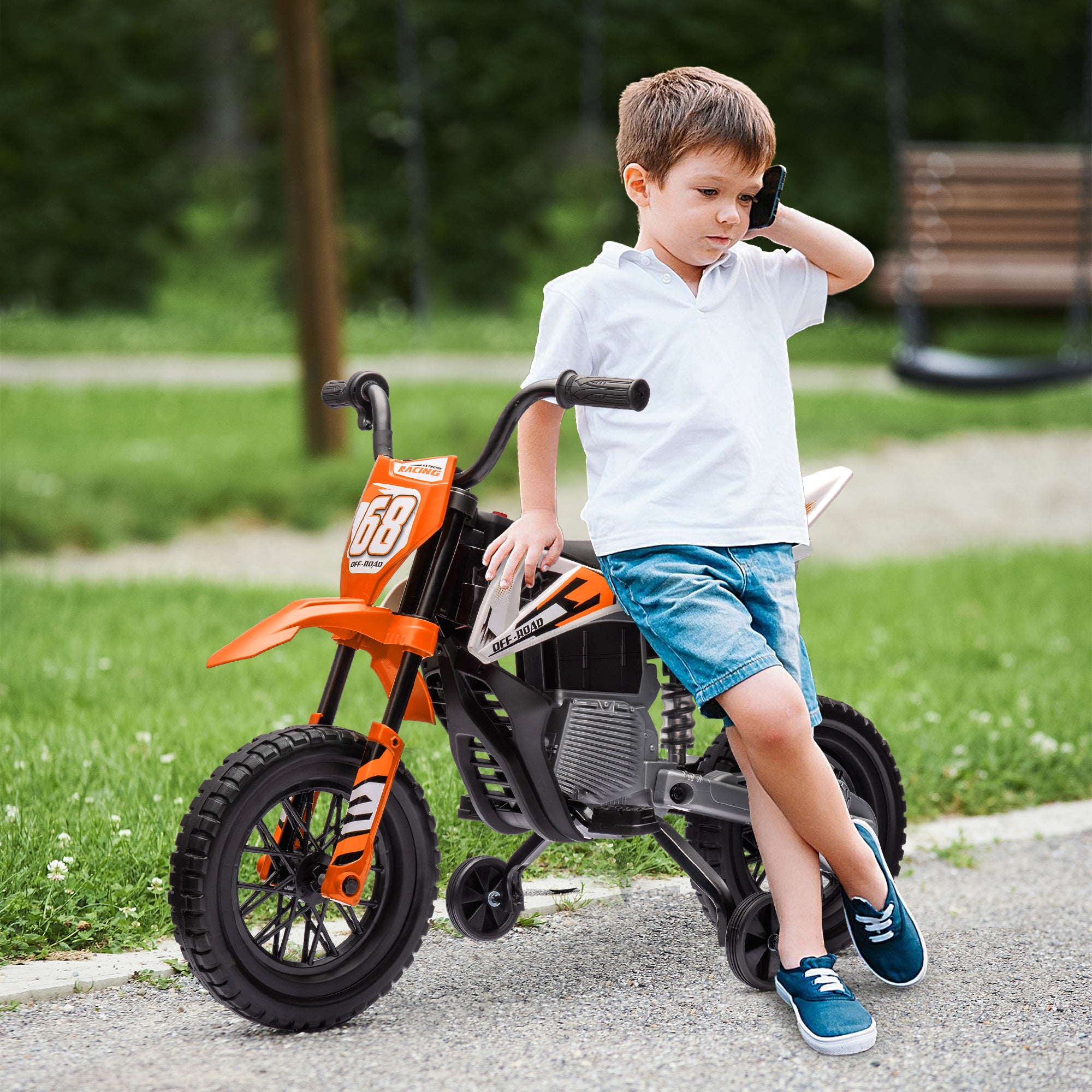 12V Kids Electric Motorbike, Kids Electric Ride on motorcycle w/ Twist Grip Throttle, Training Wheels