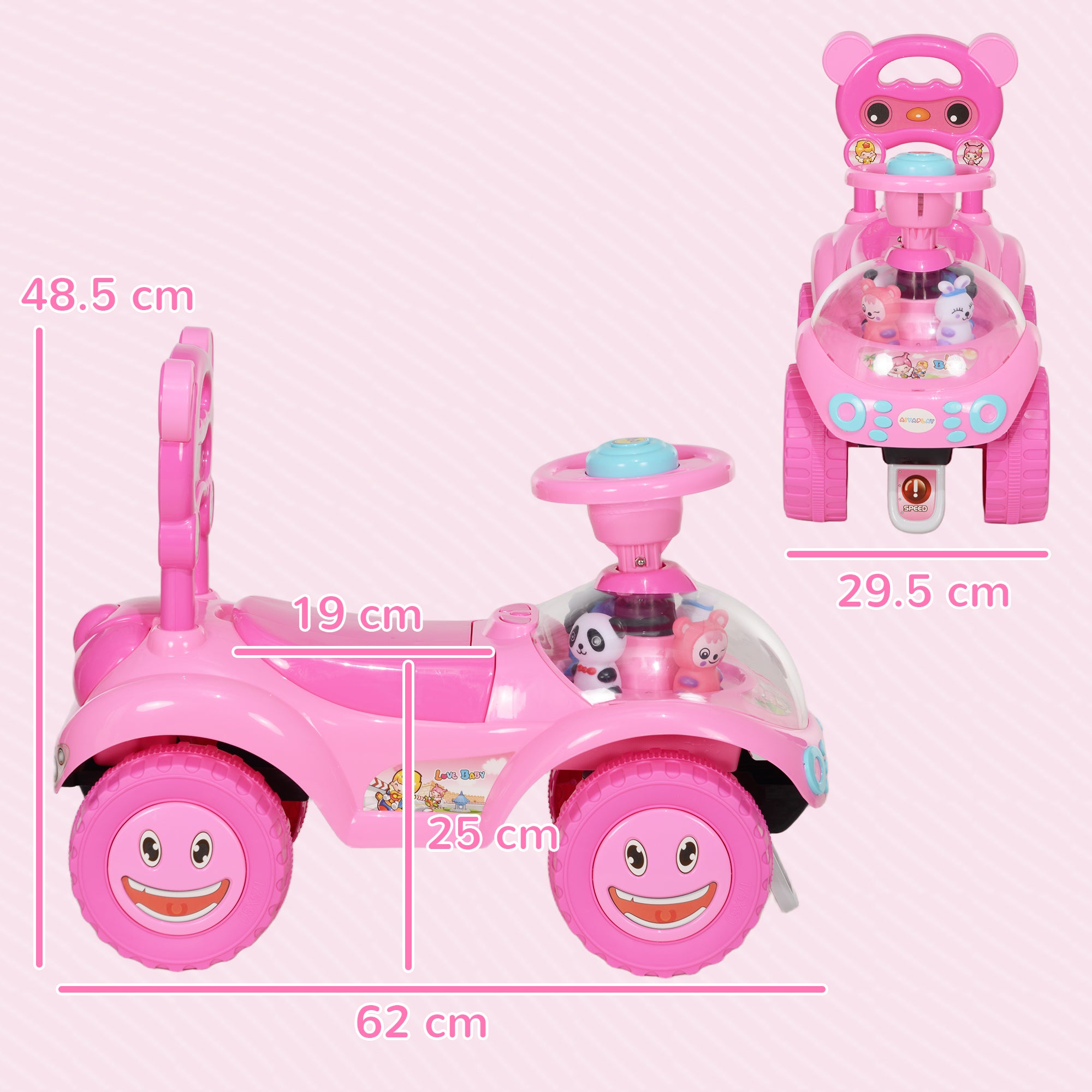 Foot to Floor oddler Ride on Toy w/ Music, Light, Horn, Under Seat Storage, Anti-Over-Backwards Device