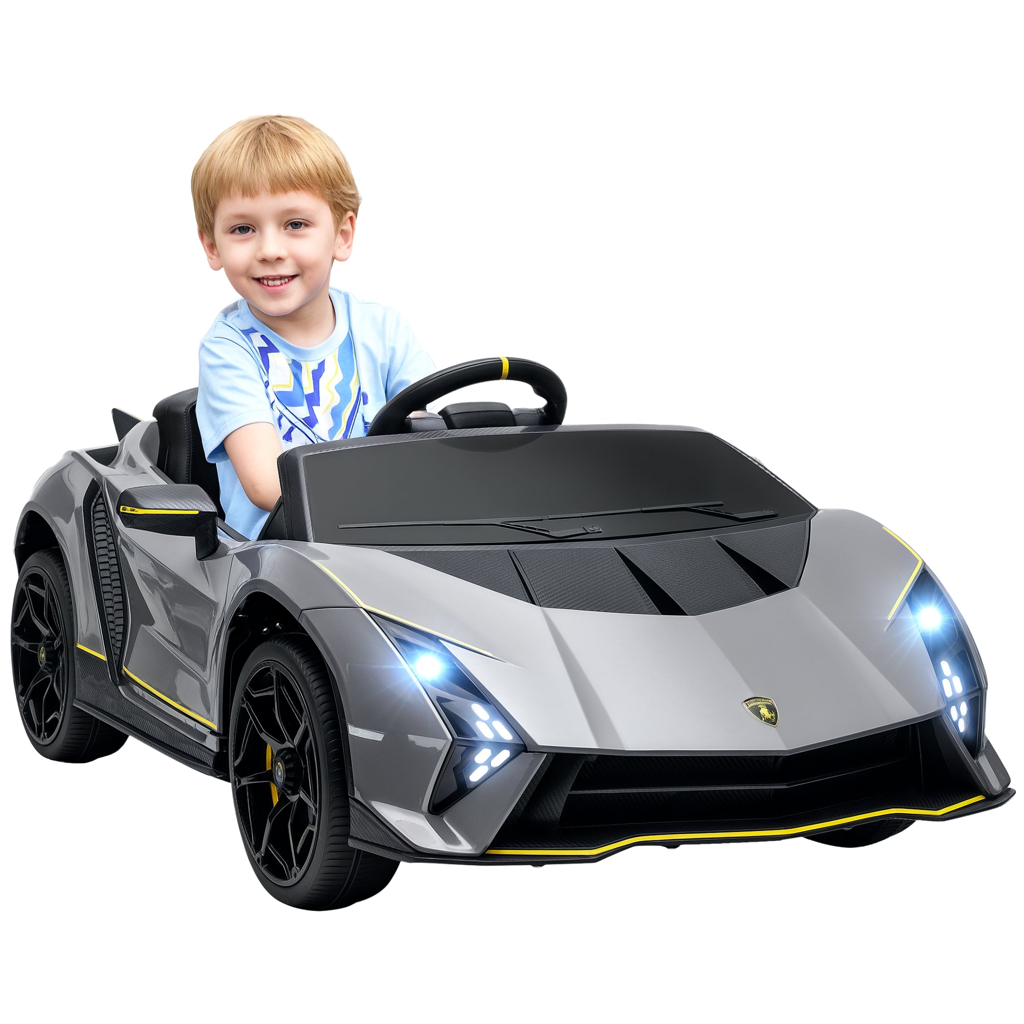 12V Lamborghini Autentica Licensed Kids Electric Car with Remote Control, 4 Suspension Wheels, Soft Start
