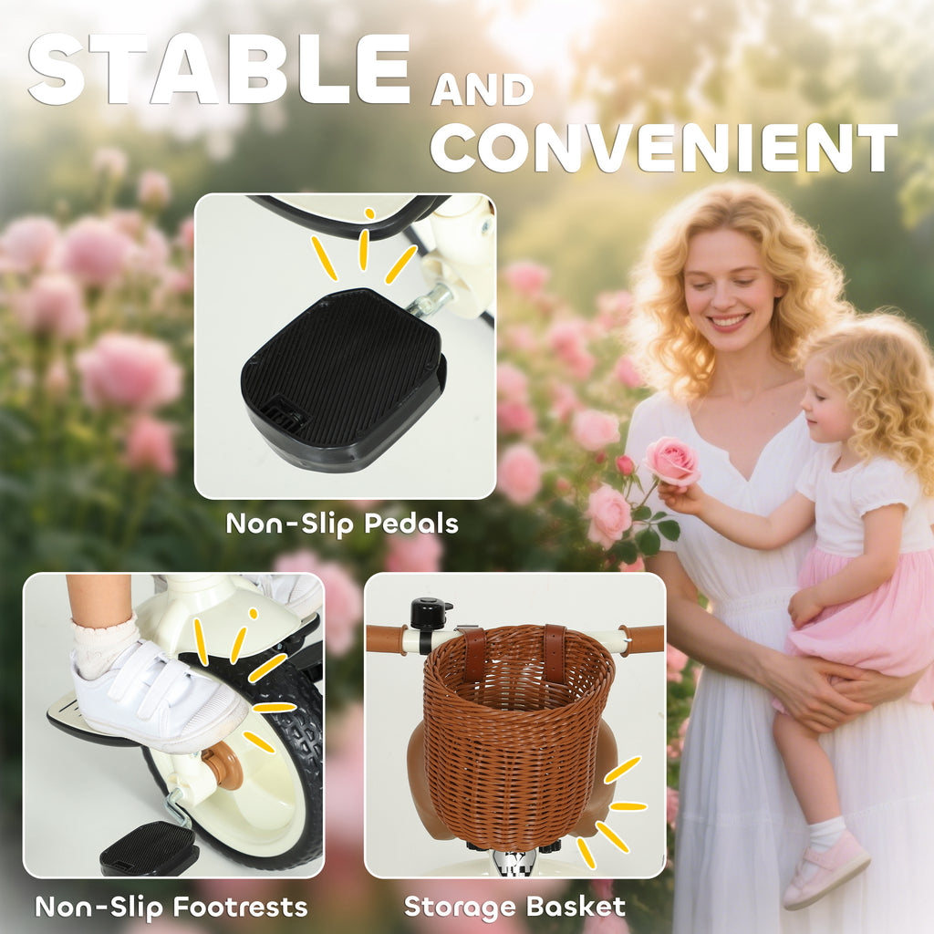 2-In-1 Toddler Trike for 2-5 Years Old, 3 Wheel Bike with Adjustable Parent Handle, Basket for Boys and Girls, White