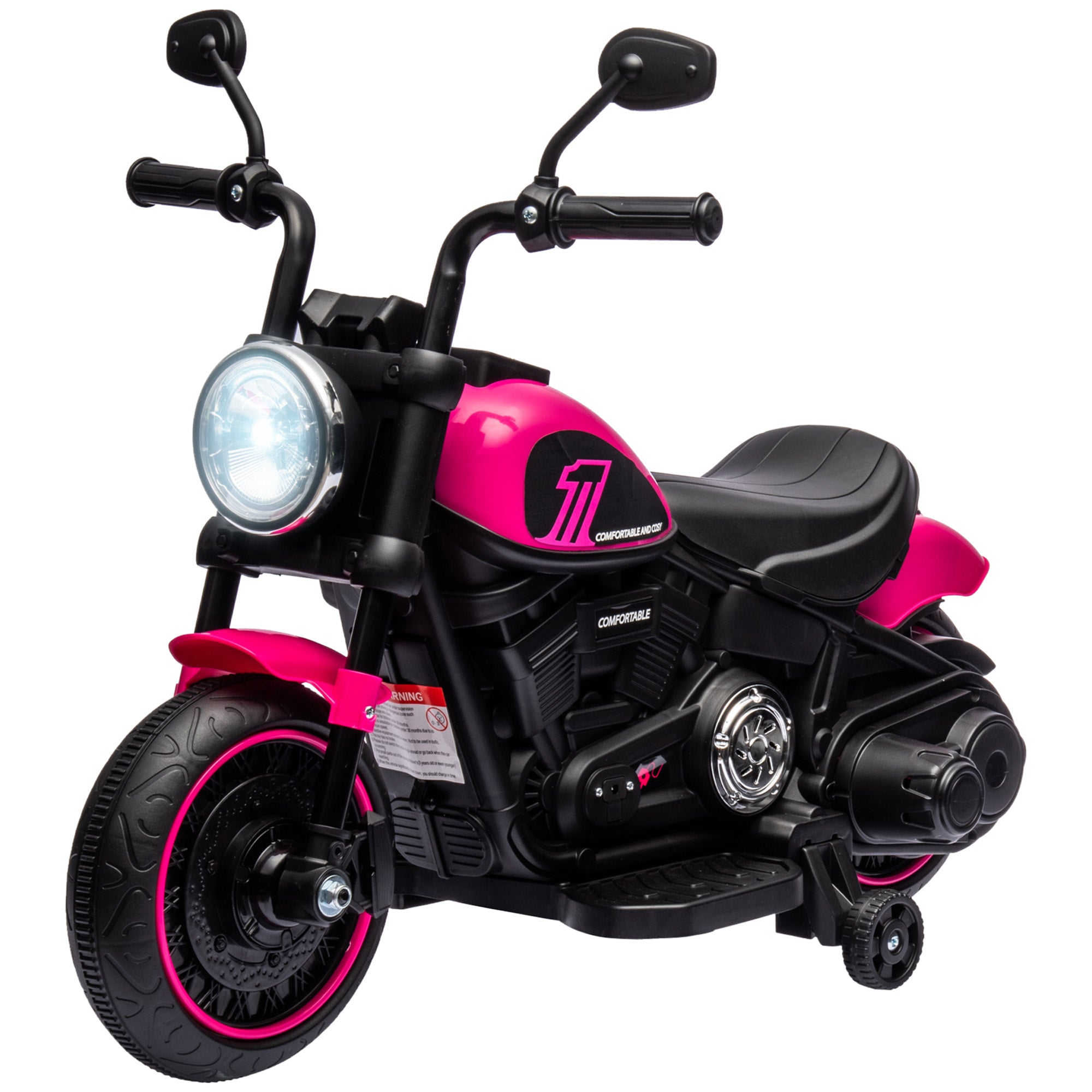 6v Electric Motorbike with Training Wheels, One-Button Start