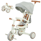 5 in 1 Kids Trike with Adjustable Backrest, Toddler Tricycle with Push Handlebar, Adjustable Backrest, Cream White