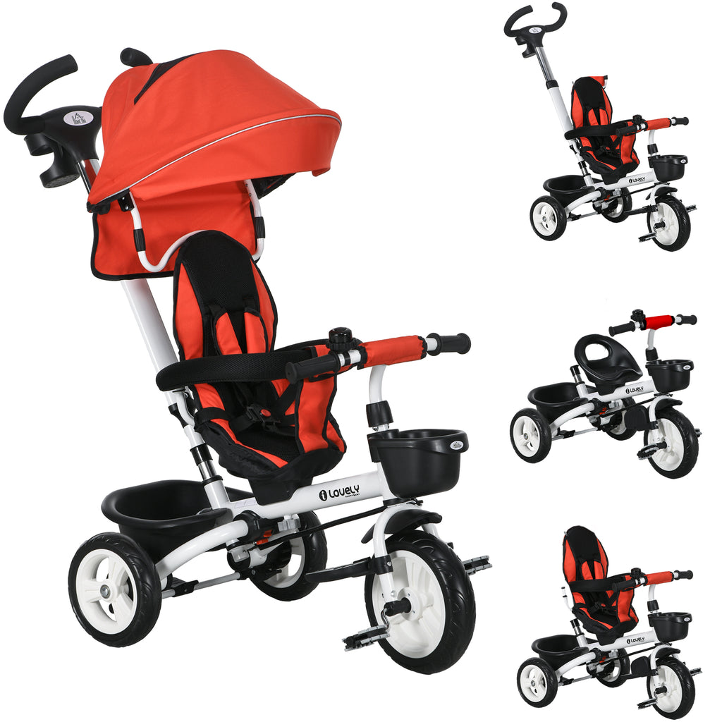 Metal Frame 6 in 1 Baby Push Tricycle with Parent Handle for 1-5 Years Old