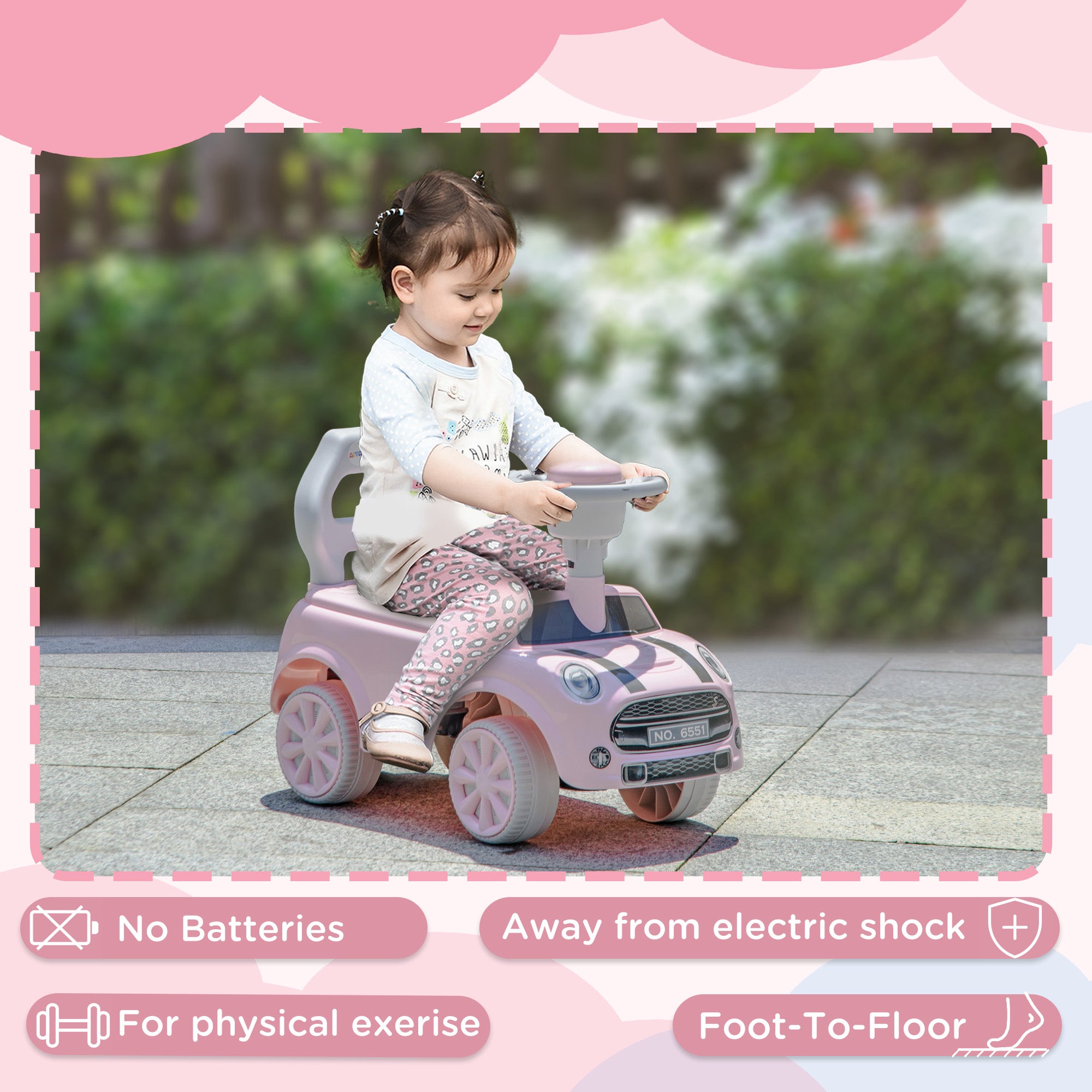 Foot To Floor Ride On Car Sliding Car w/ Air Horn, Anti-Over-Backwards, 18 to 36 Months