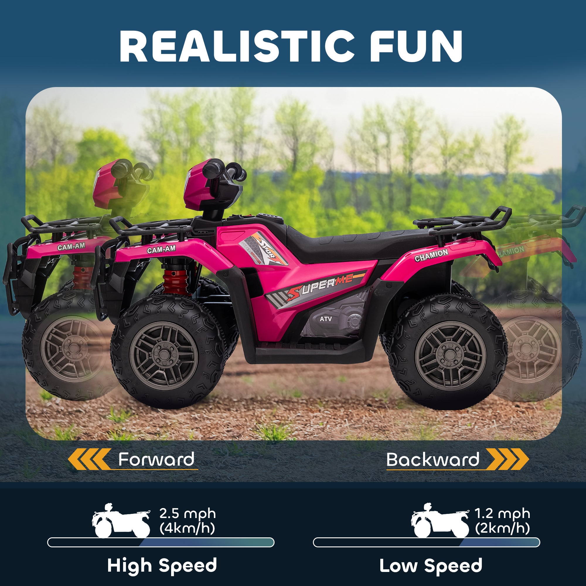 12V Kids Quad Bike with Forward, Reverse Functions, Ride-On ATV w/ Music, LED, Headlights, for Ages 3-5 Years