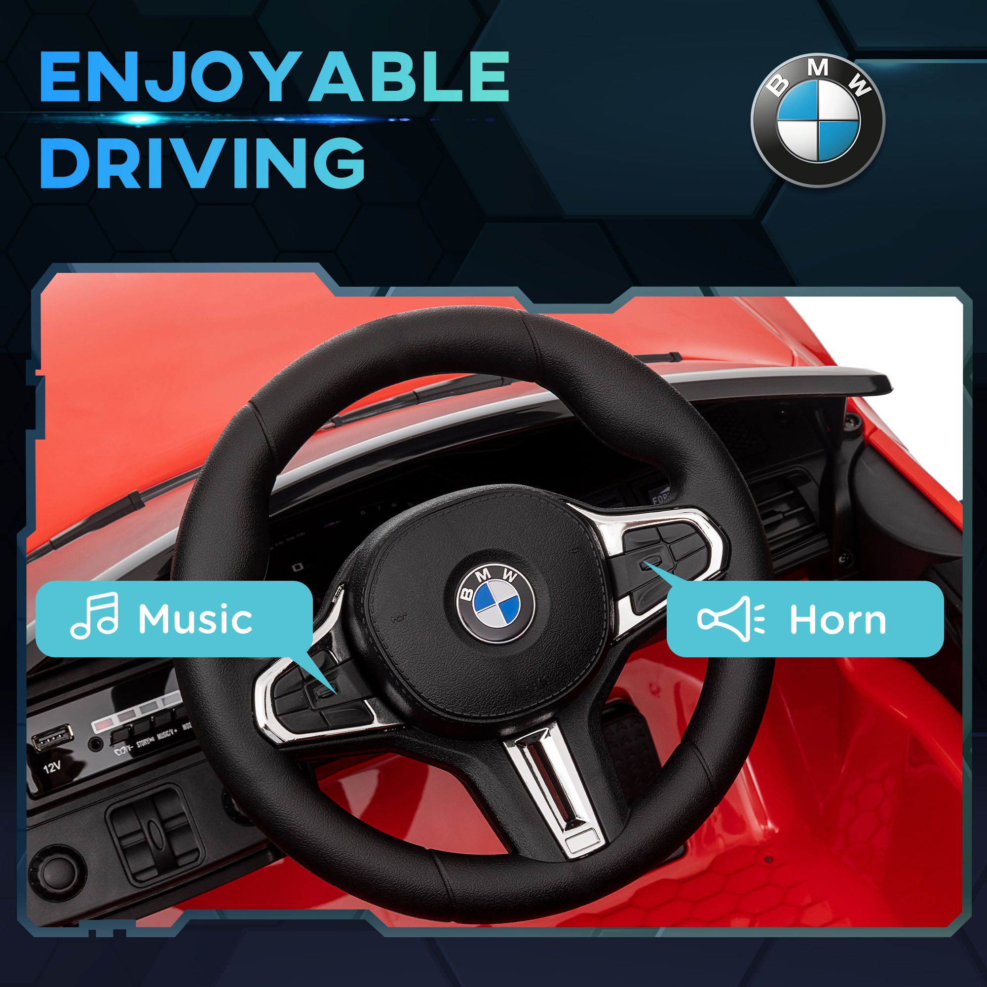 12V BMW Licensed Kids Car, with Easy Transport, Remote Control, Suspension, Music, Horn, LED Lights