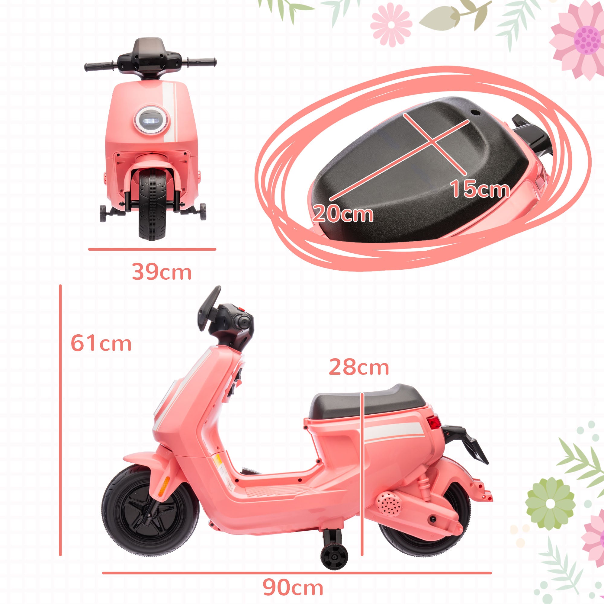 6V Ride on Motorbike, Kids Electric Motorbike w/ Headlights, Music, Training Wheels, for Ages 18-36 Months