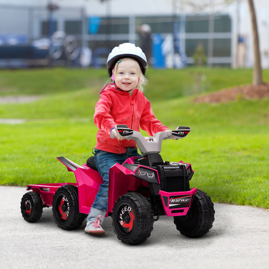 6V Quad Bike with Back Trailer, Wear-Resistant Wheels, for Ages 18-36 Months