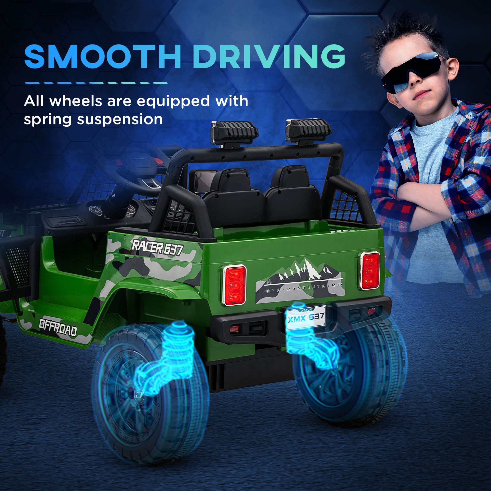 12V Battery Powered Kids Ride-On Car, Electric Truck w/ Spring Suspension, Remote, Music, Horn, Lights