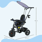 6 in 1 Tricycle for Kids with 5-point harness straps, Removable Canopy, Dark Blue