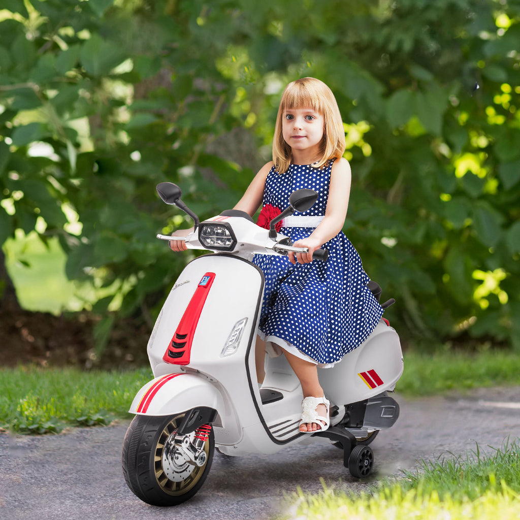 12V Vespa Licensed Kids Electric Motorbike w/ Music, Headlights, FM Radio, for 3-6 Years