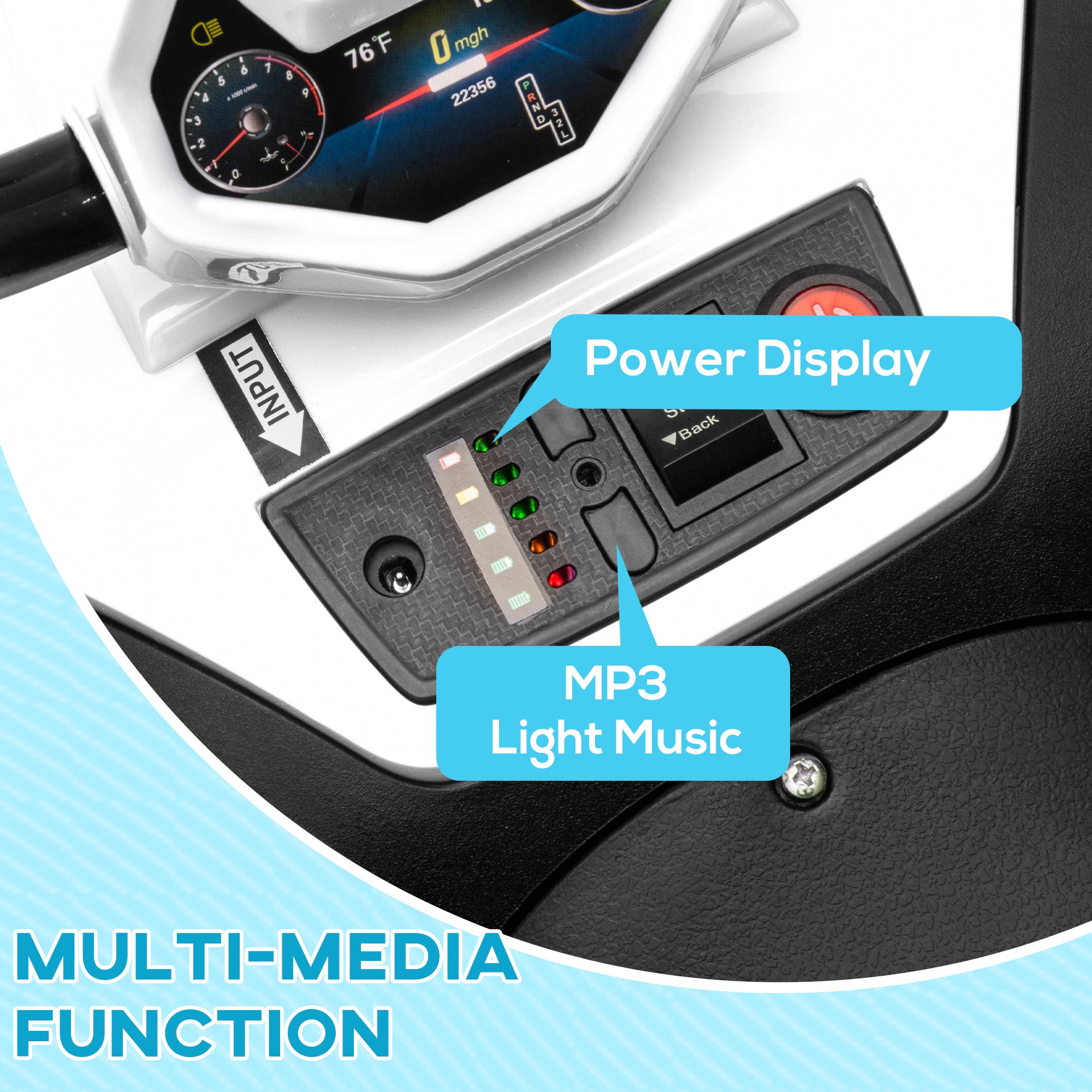 12V Kids Electric Quad Bike w/ Spring Suspension System, Forward, Backward, LED Light, Music, MP3, White