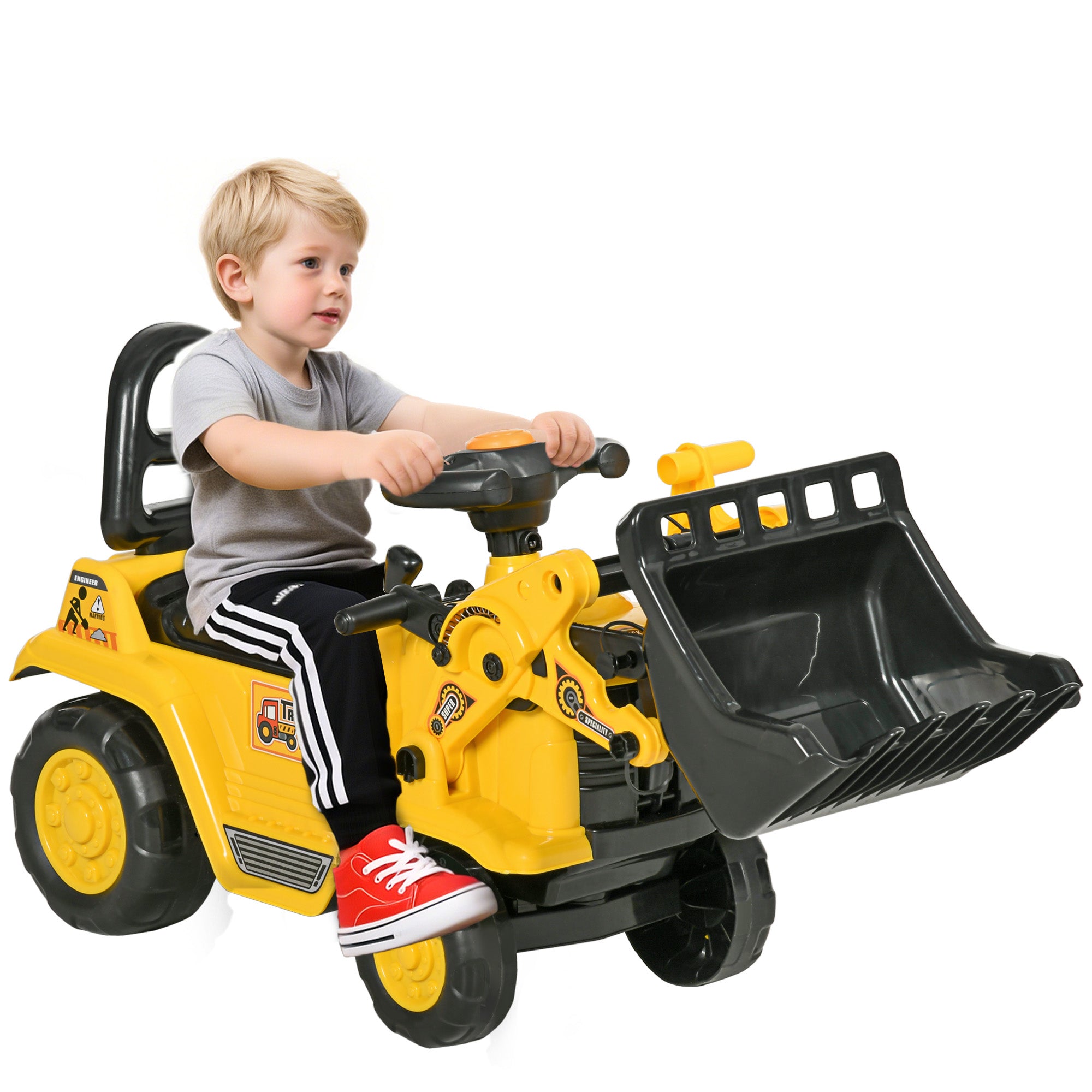 NO POWER 3 in 1 Ride On Toy Bulldozer Toddler Digger Excavator Scooter Storage Cart Toilet Pretend Play Construction Truck