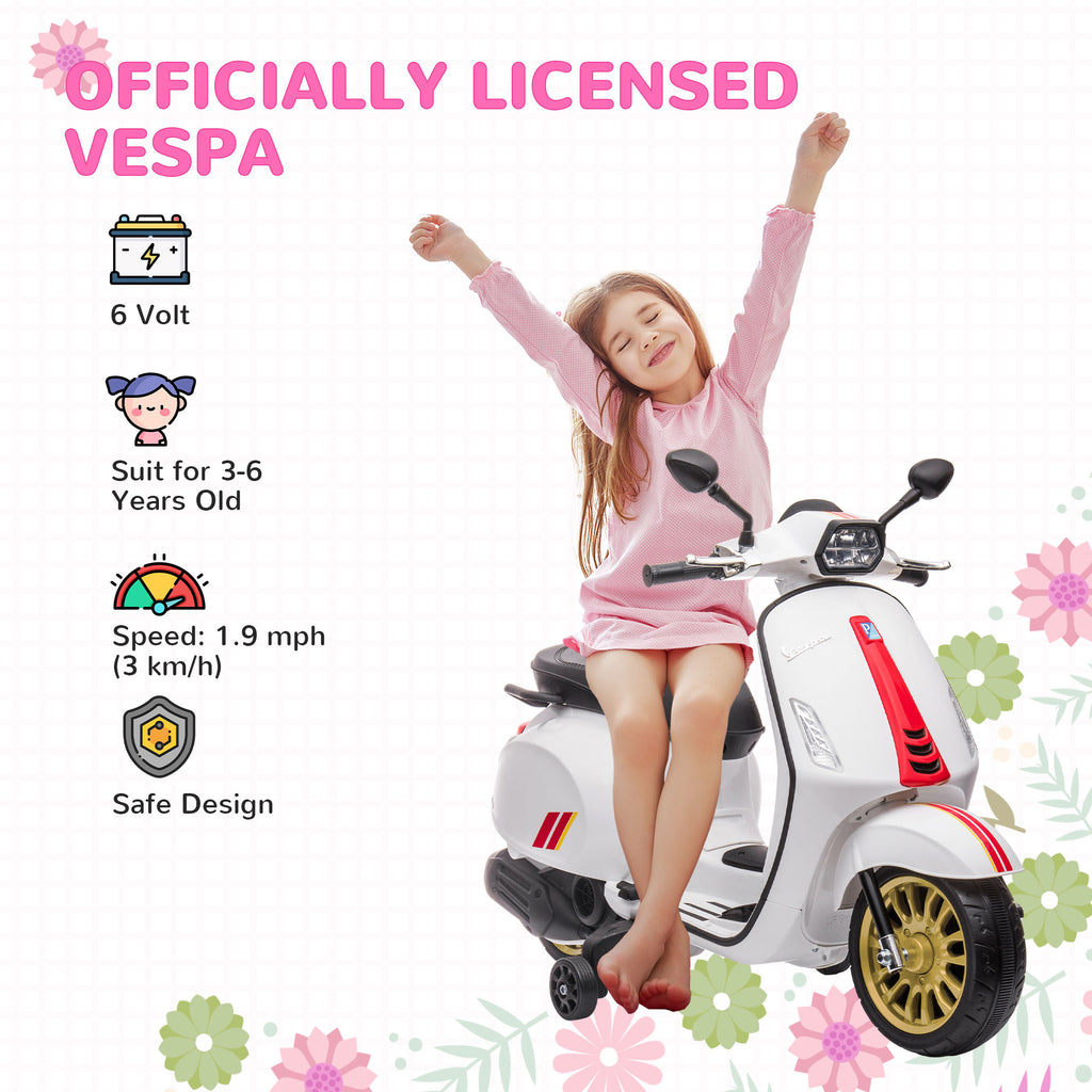 12V Vespa Licensed Kids Electric Motorbike w/ Music, Headlights, FM Radio, for 3-6 Years