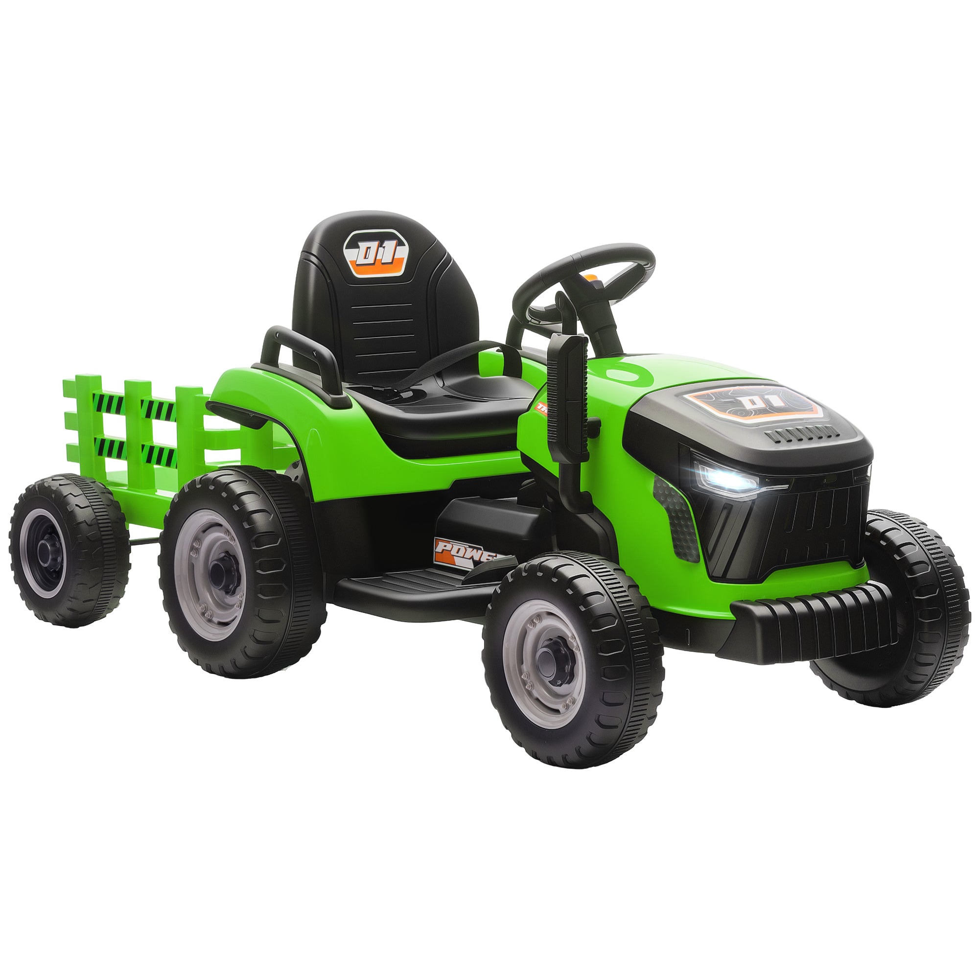 12V Ride on Tractor and Trailer with Remote Control, Music, Shifter, Start-Up Sound, for Kids Ages 3-8 Years, Green