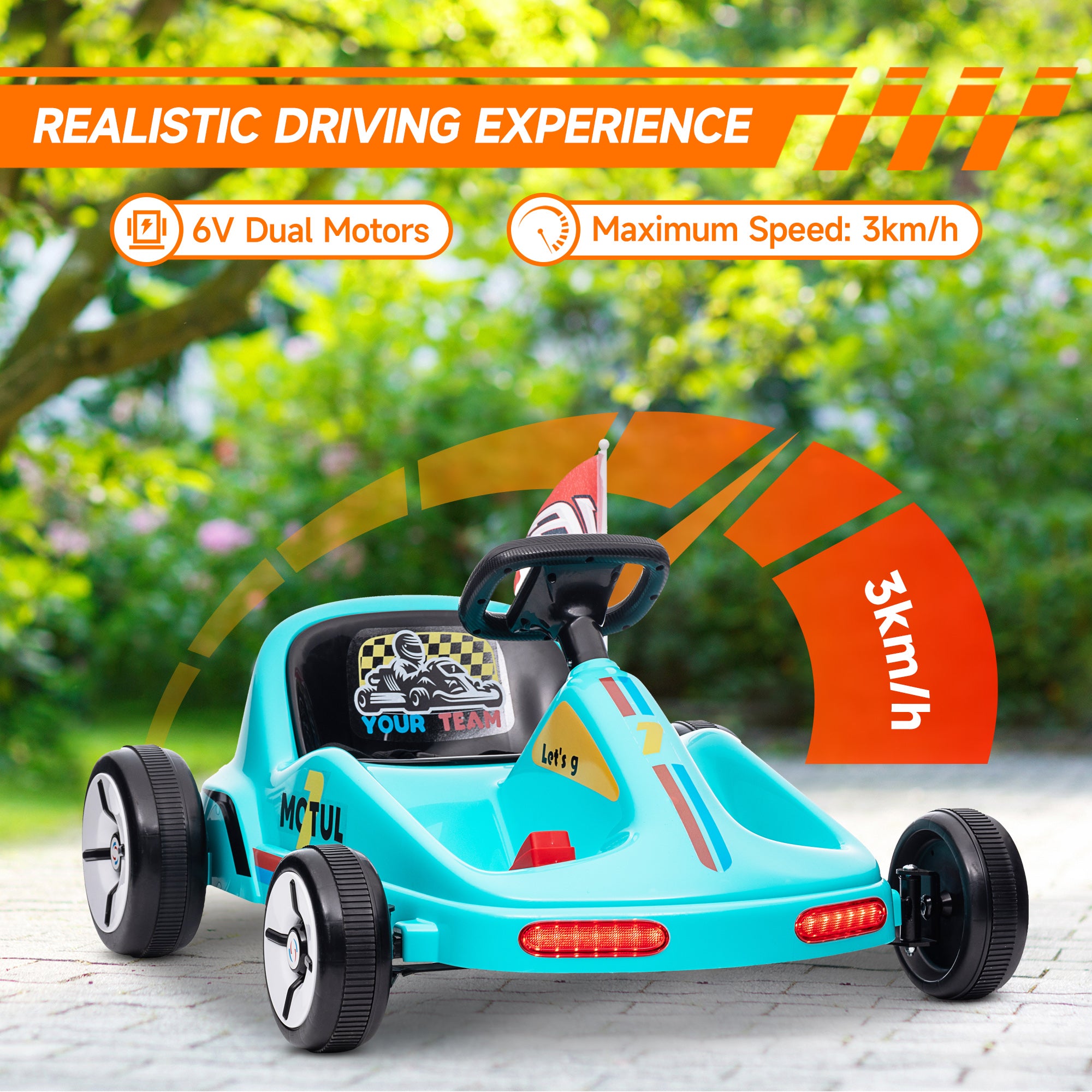 6V Electric Go Kart for Kids with Music, Light, Horn, for 3-5 Years
