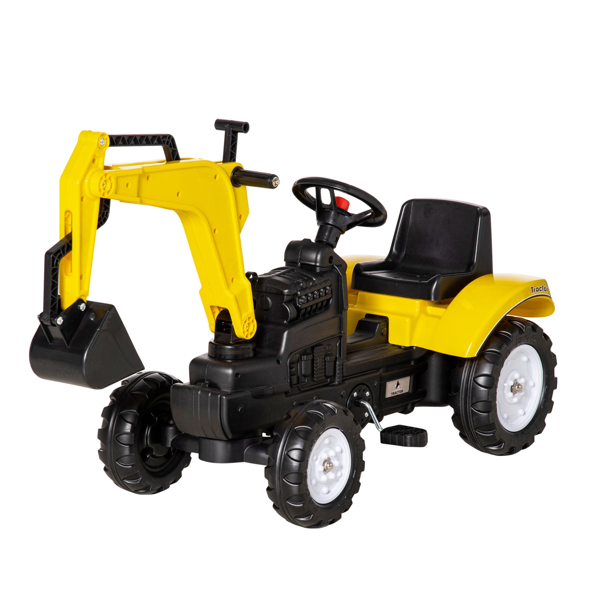 Kids Ride on Digger Pedal Go Kart Pretend Play Construction No Power Truck with Horn for 3 - 6 Years, Yellow