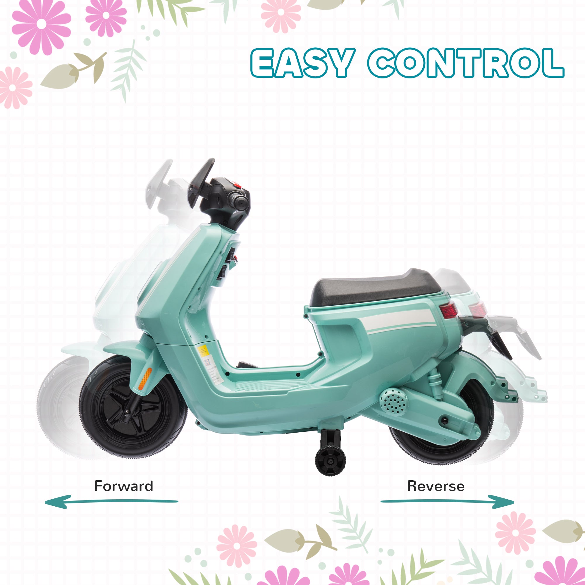 6V Ride on Motorbike, Kids Electric Motorbike w/ Headlights, Music, Training Wheels, for Ages 18-36 Months