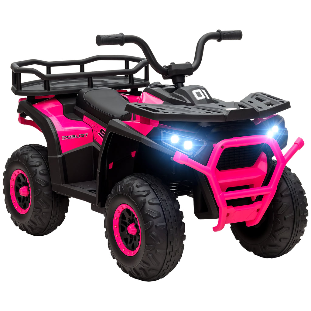 12V Kids Electric Ride on ATV, Battery-Powered Quad Bike w/ Spring Suspension, Forward Backward, Storage Basket