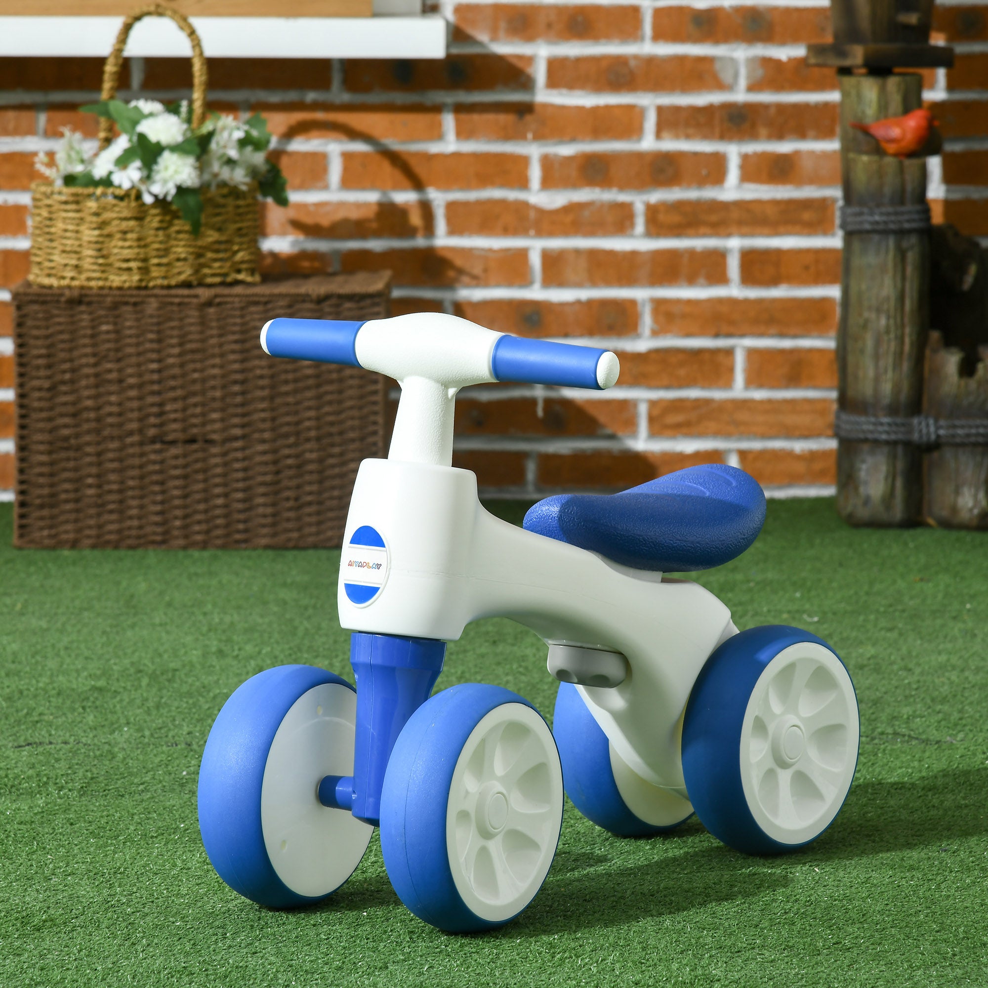 Balance Bike for Ages 18-36 Months, with Anti-Slip Handlebars, Four Wheels, No Pedal - Blue