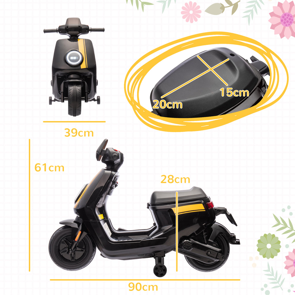 6V Ride on Motorbike, Kids Electric Motorbike w/ Headlights, Music, Training Wheels, for Ages 18-36 Months