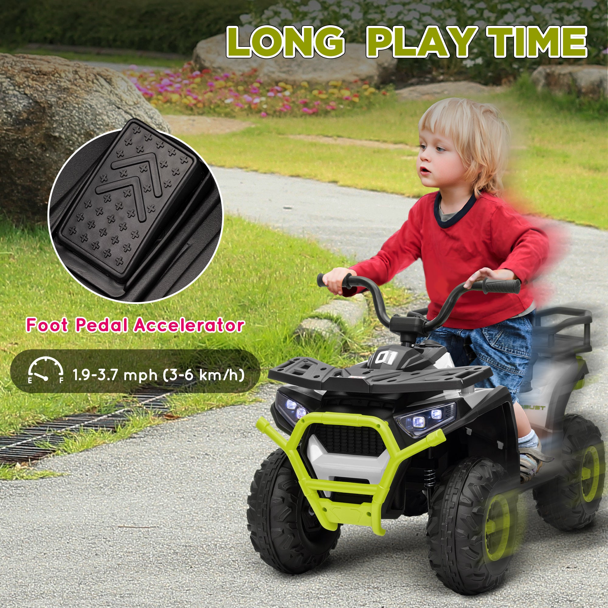 12V Kids Electric Ride on ATV, Battery-Powered Quad Bike w/ Spring Suspension, Forward Backward, Storage Basket