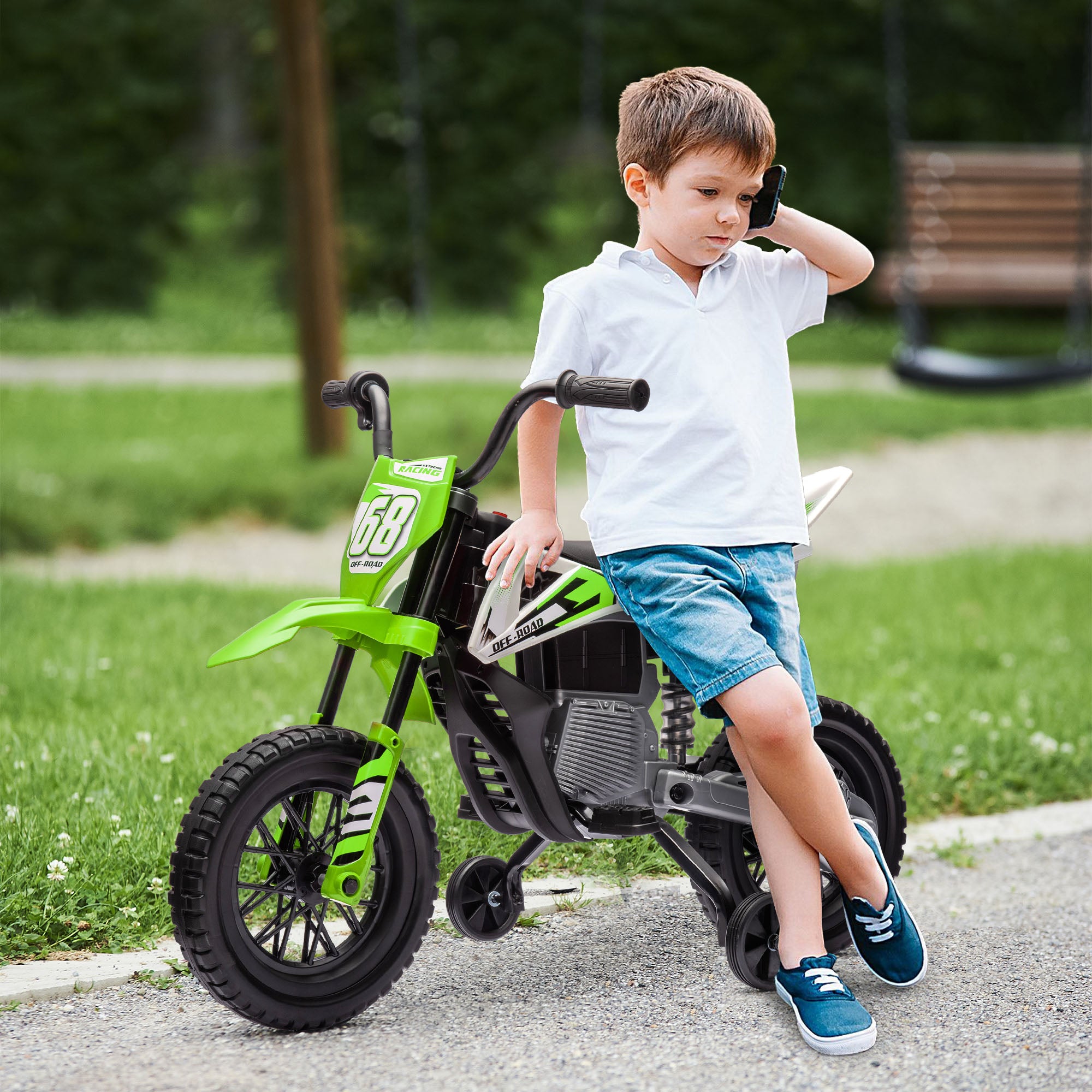 12V Kids Electric Motorbike, Kids Electric Ride on motorcycle w/ Twist Grip Throttle, Training Wheels