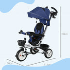 Metal Frame 6 in 1 Baby Push Tricycle with Parent Handle for 1-5 Years Old, Dark