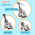 3 in 1 Ride on Push Car, Cartoon Robot Theme Foot to Floor Slider w/ Handle Light Music Horn, Storage