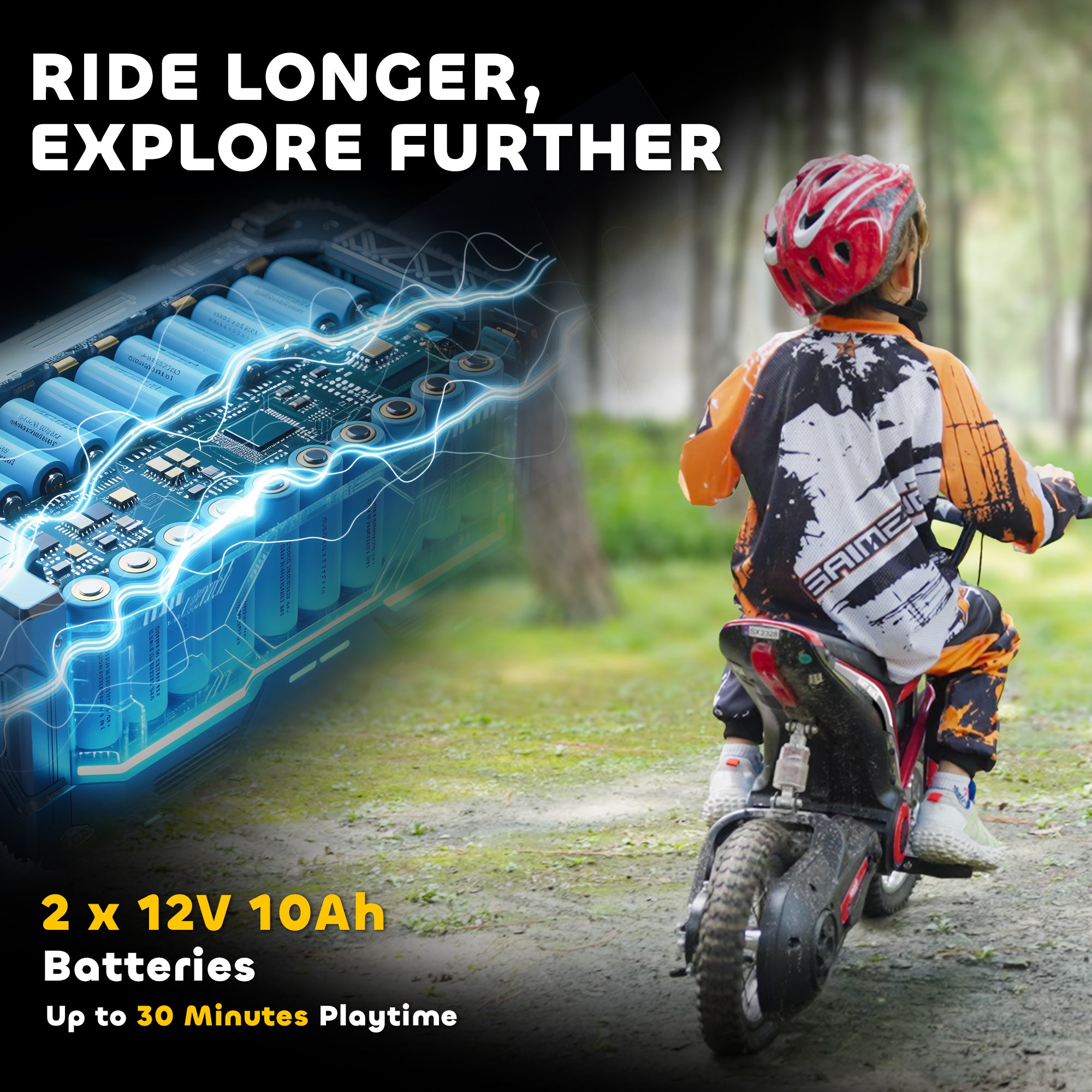 24V Electric Motorbike with Twist Grip Throttle, Music, Horn, 12" Pneumatic Tyres, 16km/h Max Speed
