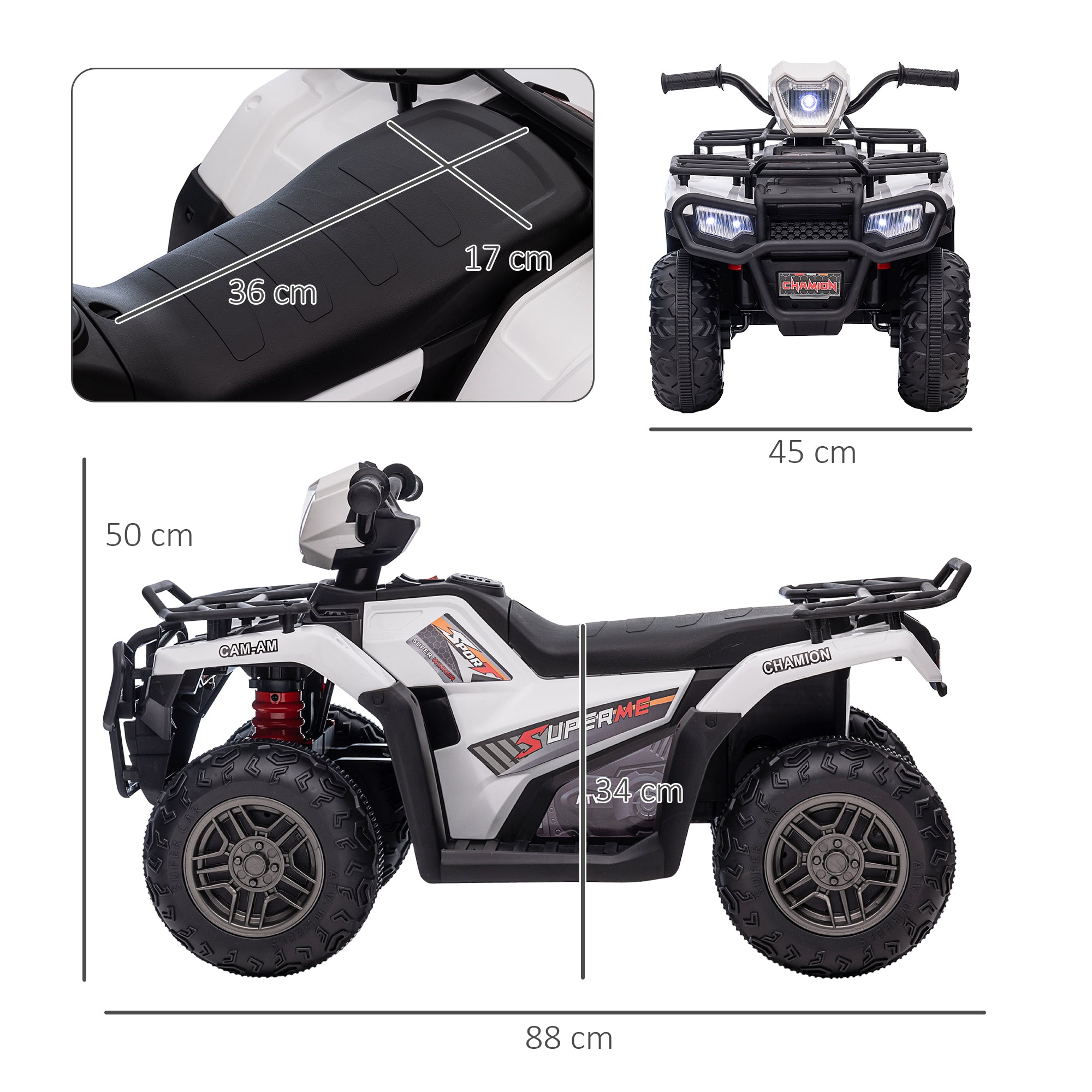 12V Kids Quad Bike with Forward, Reverse Functions, Ride-On ATV w/ Music, LED, Headlights, for Ages 3-5 Years