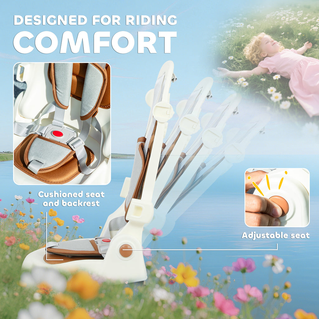 5 in 1 Kids Trike with Adjustable Backrest, Toddler Tricycle with Push Handlebar, Adjustable Backrest, Cream White