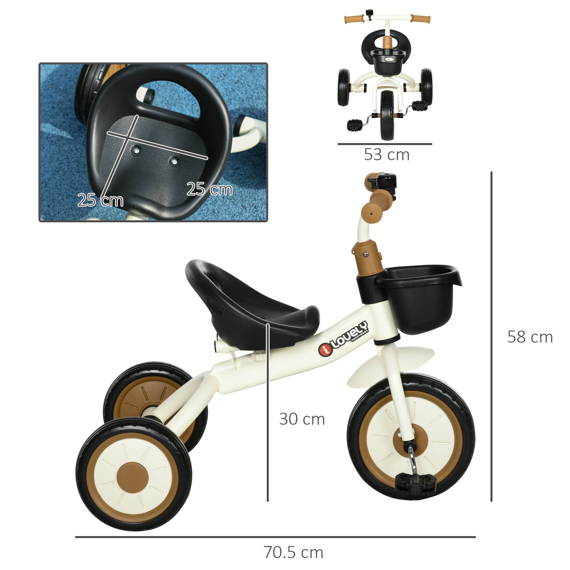 Kids Trike, Tricycle, with Adjustable Seat, Basket, Bell, for Ages 2-5 Years