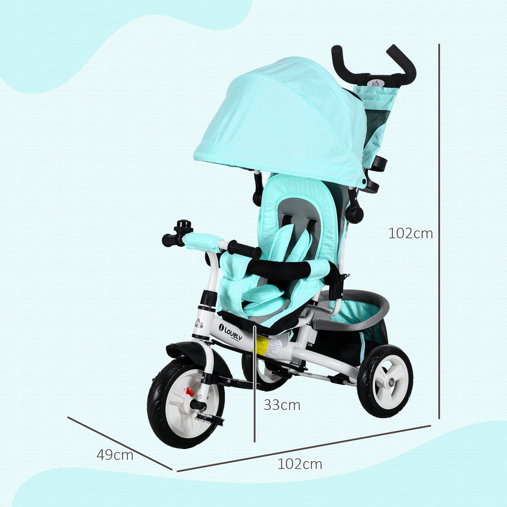 6 in 1 Kids Trike with Parent Handle, Canopy, 5-point Safety Belt, Storage, Footrest, Brake, for 1-5 Years