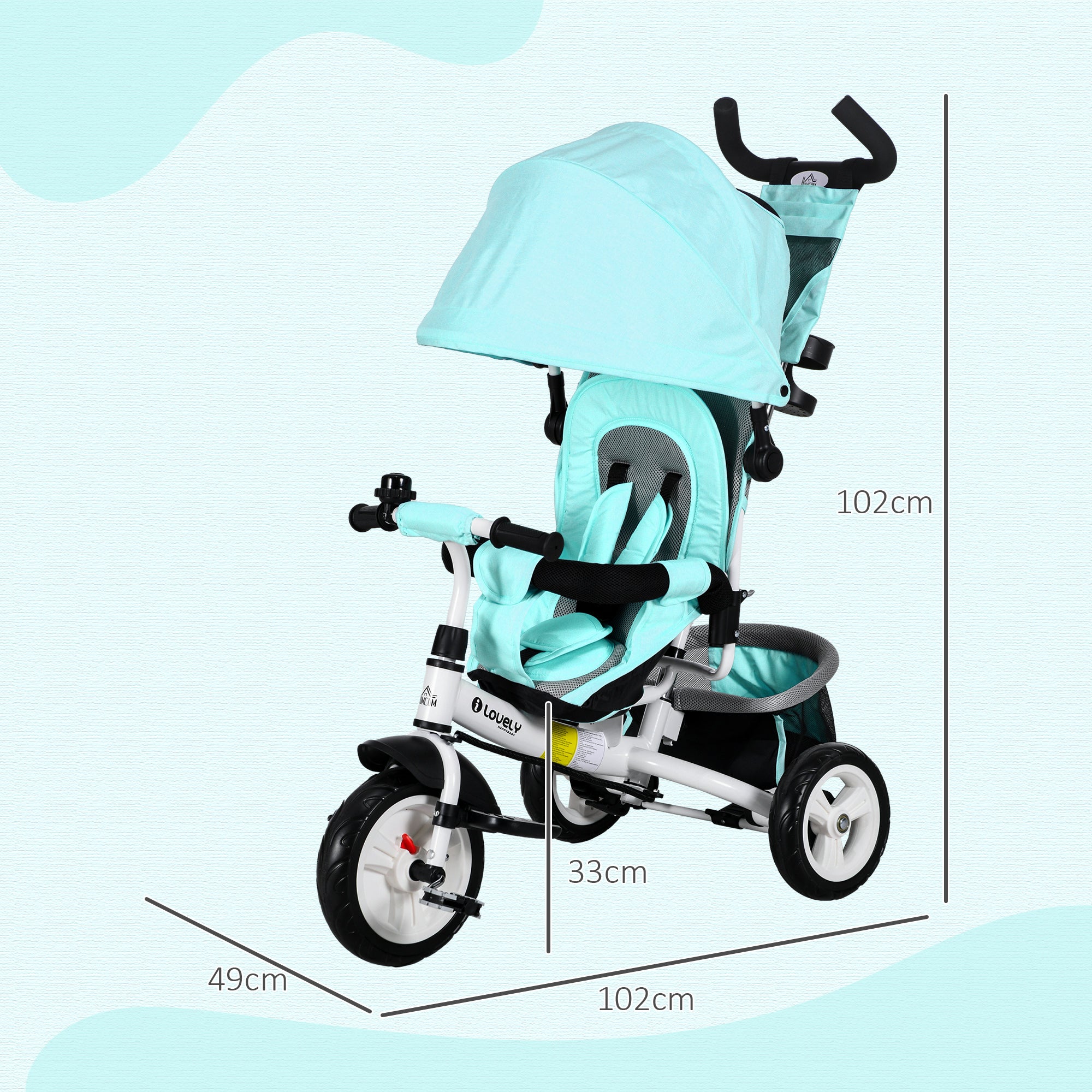 6 in 1 Kids Trike with Parent Handle, Canopy, 5-point Safety Belt, Storage, Footrest, Brake, for 1-5 Years
