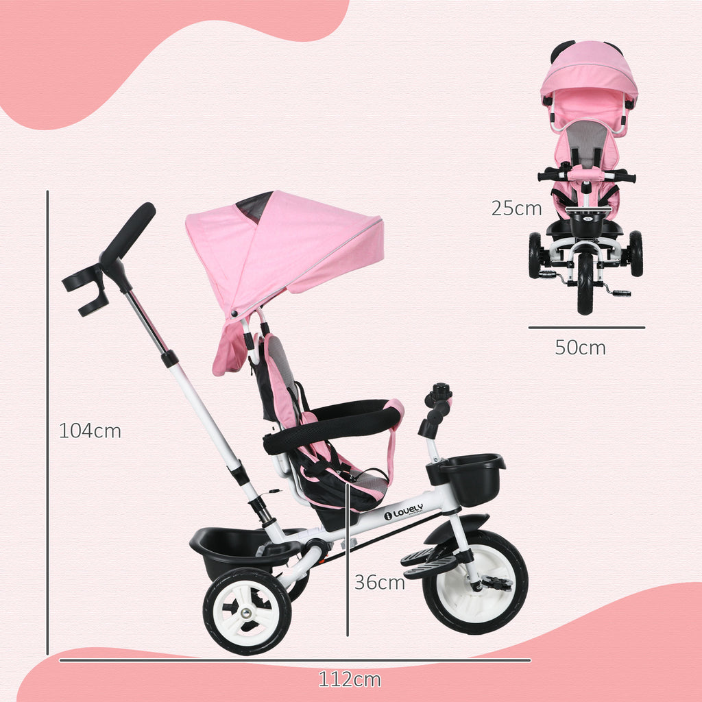 Metal Frame 6 in 1 Baby Push Tricycle with Parent Handle for 1-5 Years Old